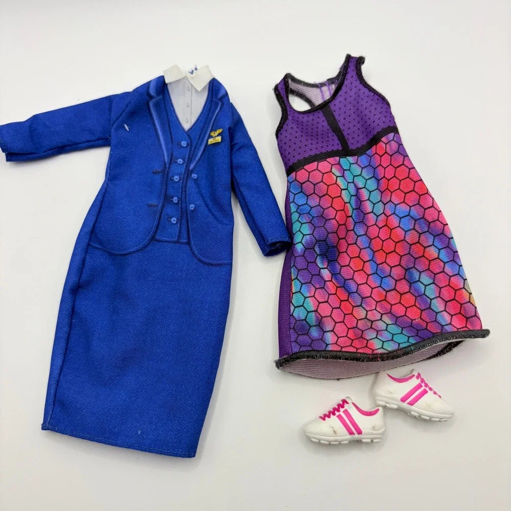 Barbie Flight Attendant & Tennis Player Career Outfit Dress Shoes Lot Set